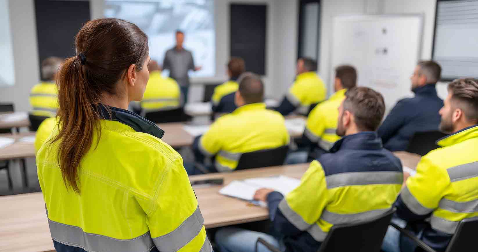 Kurs BHP – pracownicy podczas szkolenia bezpieczeństwa pracy w firmie